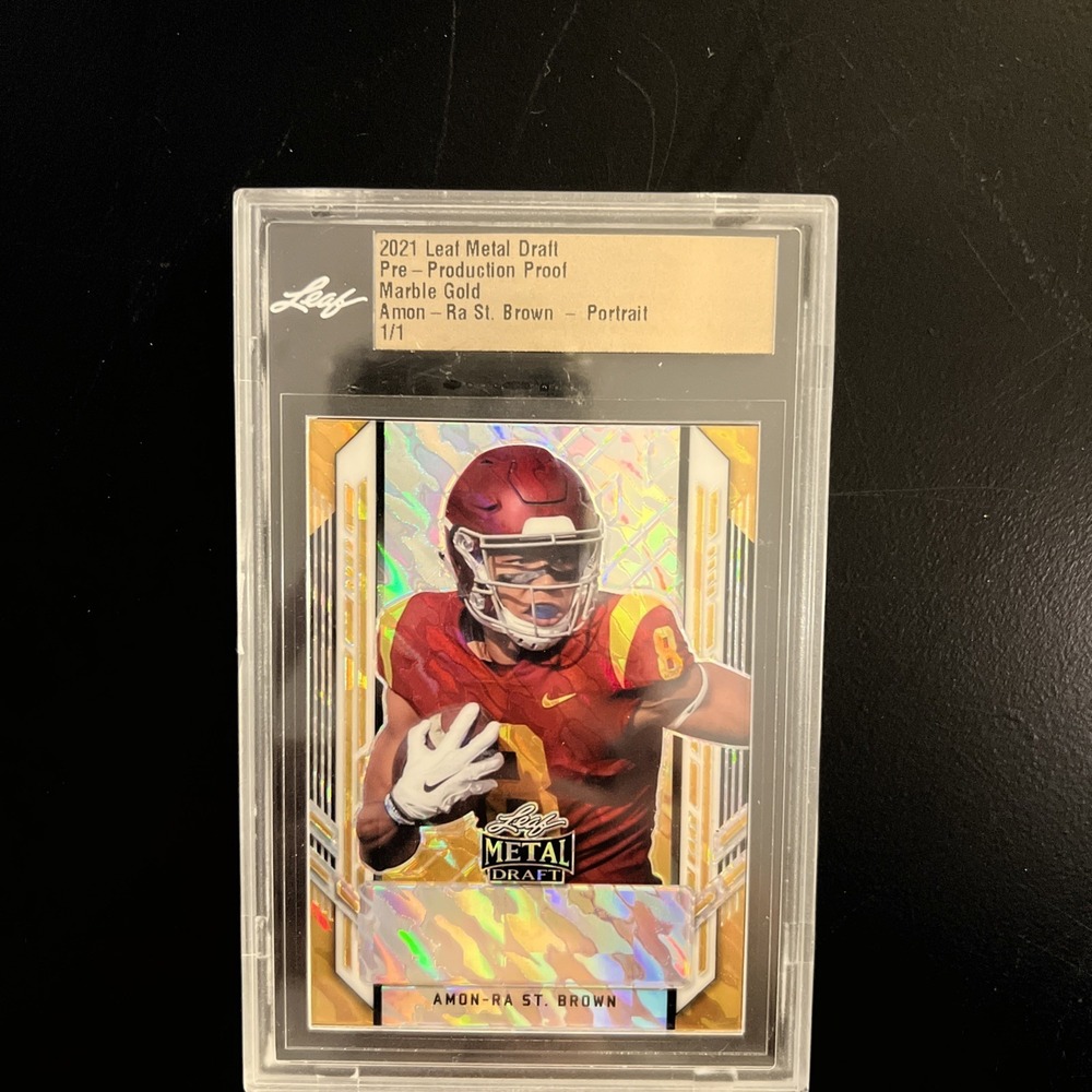 Leaf Amon-Ra St. Brown Trading Card‎ 1/1 Gold Excellent 2021 Metal Draft Proof